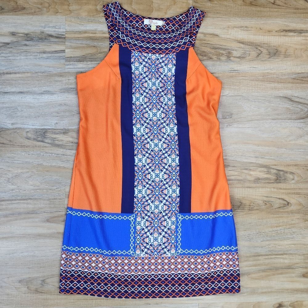 Anthropologie Orange & Blue Printed Shift Dress